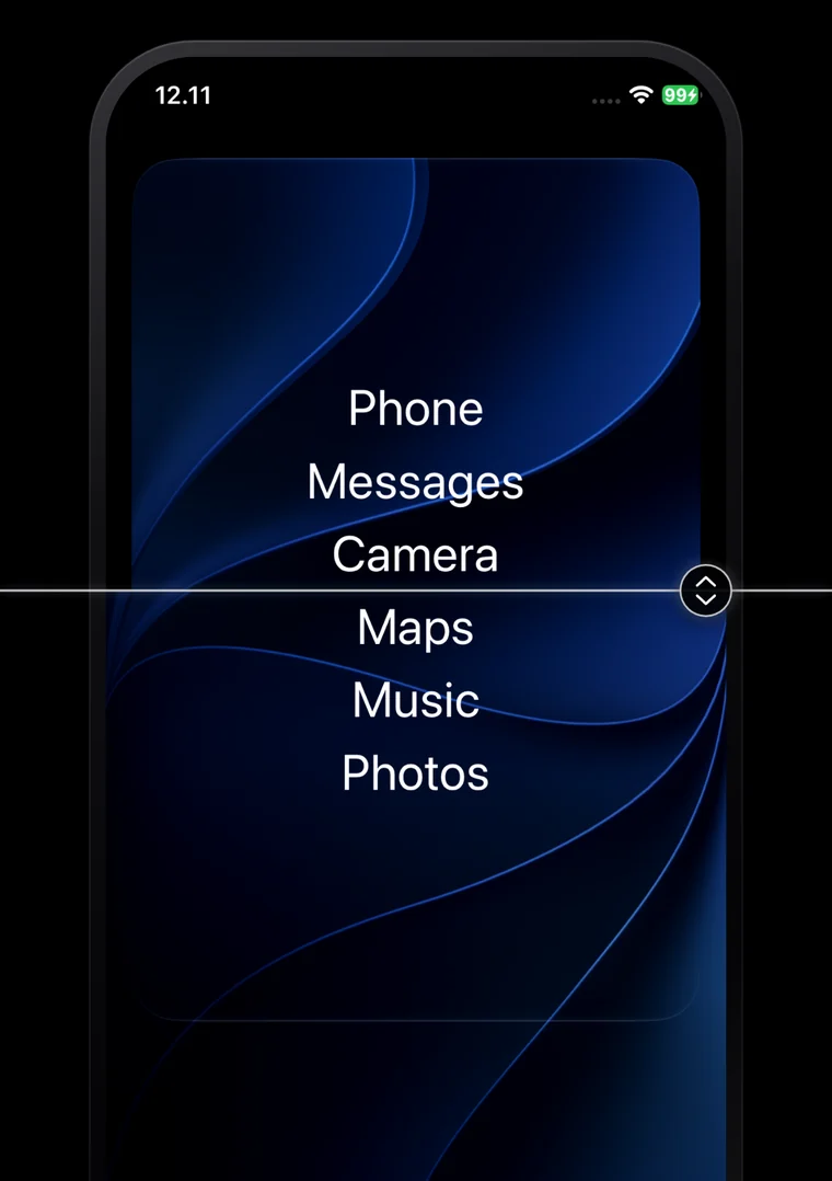 A Smile widget with a transparent background: the app names sit directly on the iPhone wallpaper with no visible widget box