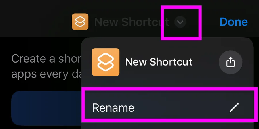 Renaming a shortcut in the Shortcuts app